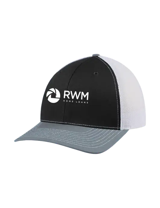 Richardson Adjustable Snapback Original 112 Trucker Cap Black/Light Heather Grey/White Mesh w/RWM Home Loans Logo