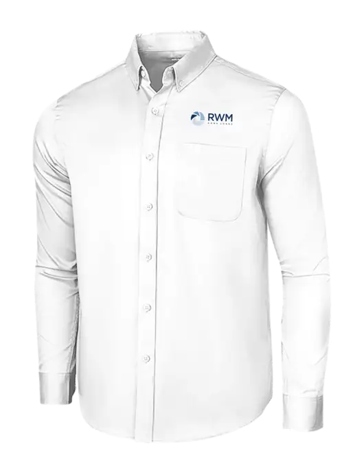 Long Sleeve White Superpro React Twill Shirt w/RWM Home Loans Logo