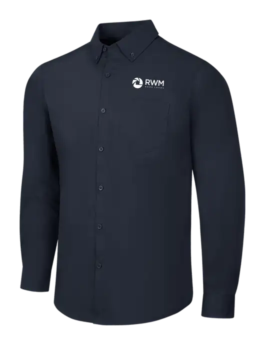 Navy Long Sleeve Carefree Poplin Shirt w/RWM Home Loans Logo