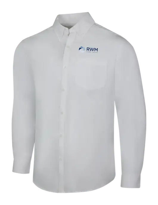 White Long Sleeve Carefree Poplin Shirt w/RWM Home Loans Logo