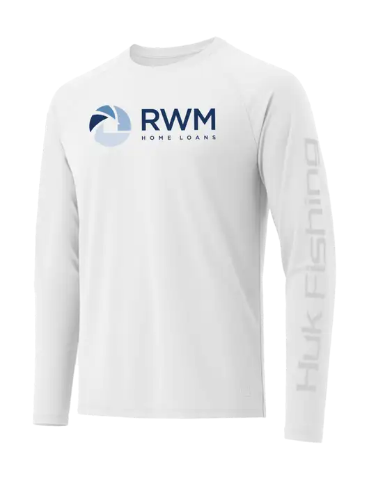 HUK White LoPro Pursuit Long Sleeve T-Shirt w/RWM Home Loans Logo