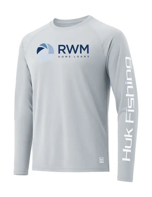 HUK Light Grey LoPro Pursuit Long Sleeve T-Shirt w/RWM Home Loans Logo
