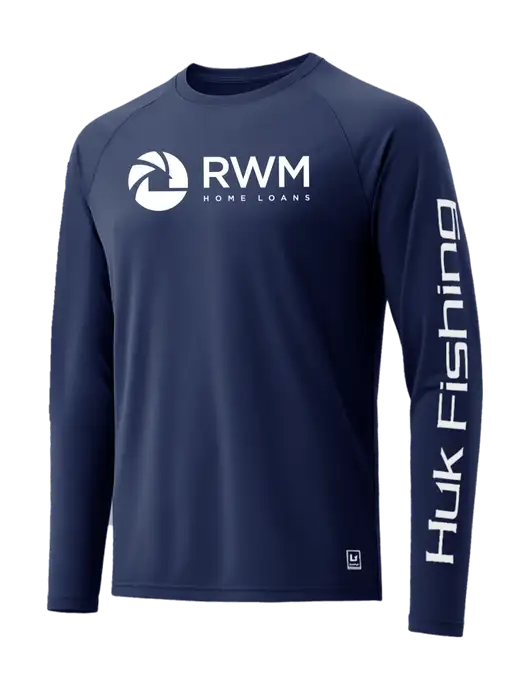 HUK Navy LoPro Pursuit Long Sleeve T-Shirt w/RWM Home Loans Logo