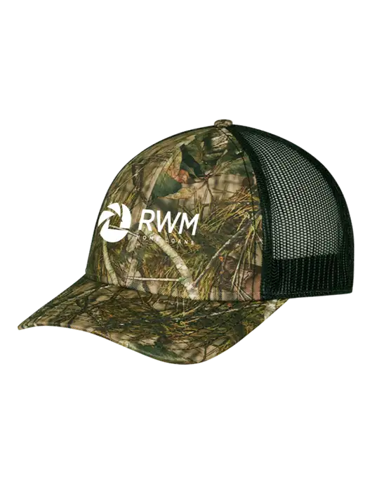 Mossy Oak Break Up Country/Black Mesh Trucker Cap w/Snap Back  w/RWM Home Loans Logo