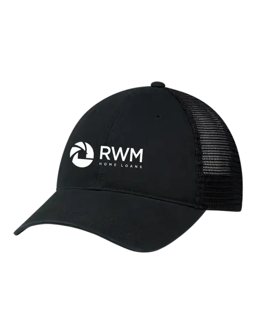 Richardson 111 Garment Washed Trucker Cap Black w/Black Mesh w/RWM Home Loans Logo