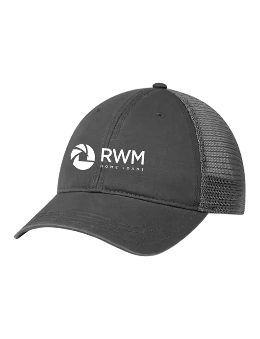 Richardson 111 Garment Washed Trucker Cap Charcoal w/Charcoal Mesh w/RWM Home Loans Logo