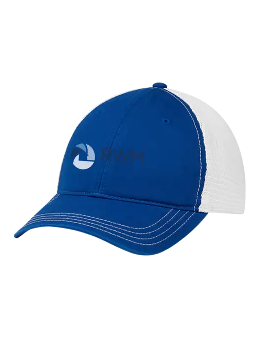 Richardson 111 Garment Washed Trucker Cap Royal w/White Mesh w/RWM Home Loans Logo