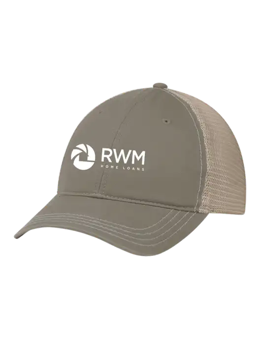 Richardson 111 Garment Washed Trucker Cap Medium Taupe w/Tan Mesh w/RWM Home Loans Logo