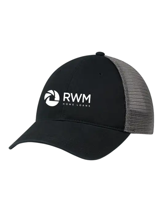 Richardson 111 Garment Washed Trucker Cap Black w/Charcoal Mesh w/RWM Home Loans Logo