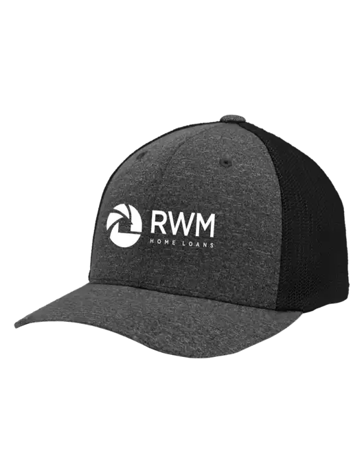 Flexfit Black/Dark Charcoal Heather Melange Mesh Back Trucker Cap w/RWM Home Loans Logo