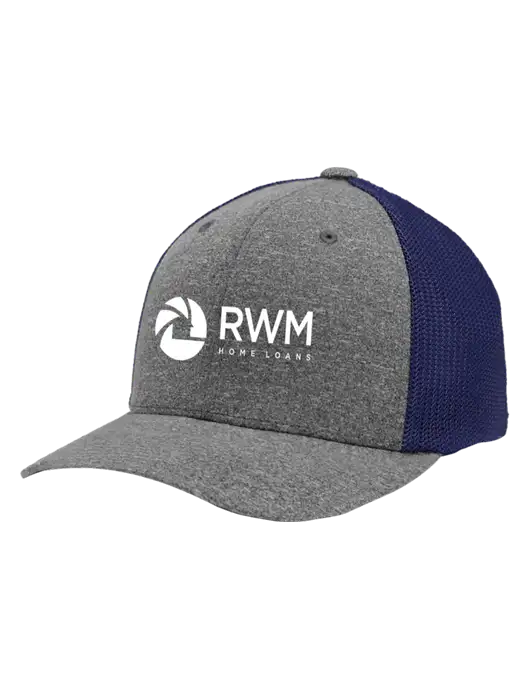 Flexfit Navy/Medium Grey Heather Melange Mesh Back Trucker Cap w/RWM Home Loans Logo