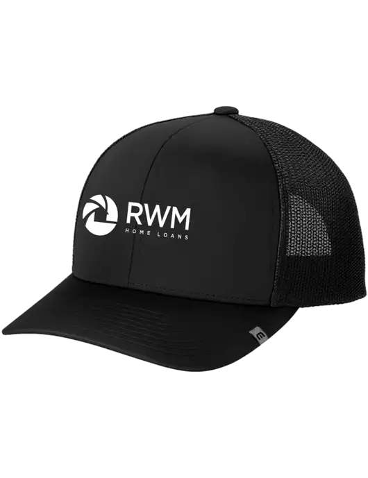 TravisMathew Black Cruz Trucker Cap w/RWM Home Loans Logo