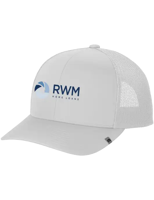 TravisMathew White Cruz Trucker Cap w/RWM Home Loans Logo