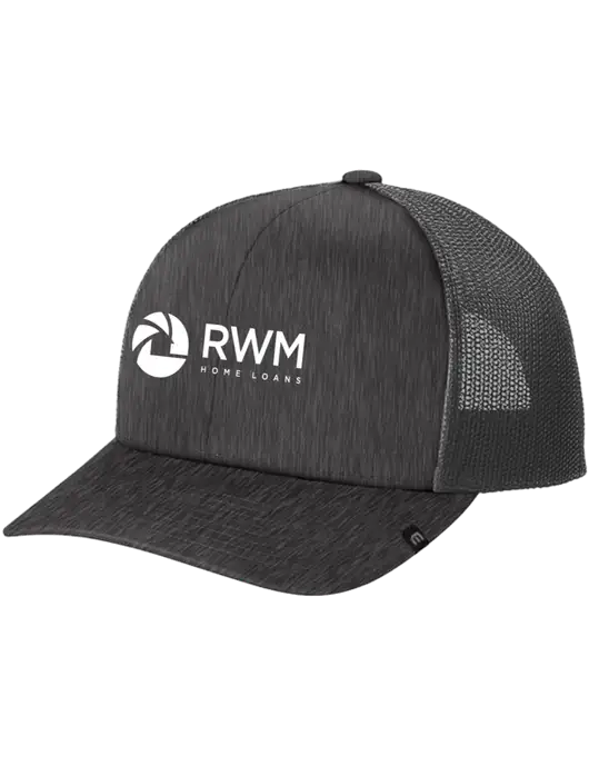 TravisMathew Very Dark Grey Heather Cruz Trucker Cap w/RWM Home Loans Logo