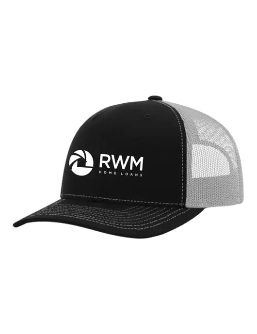 Richardson Adjustable Snapback Original 112 Trucker Cap Black w/White Mesh w/RWM Home Loans Logo