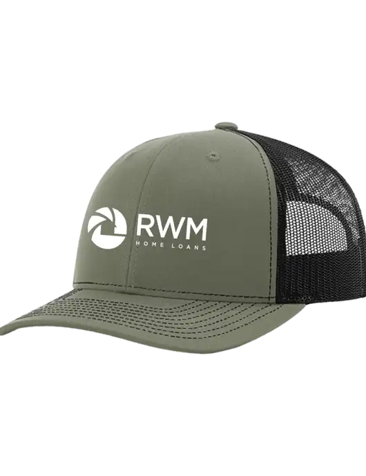 Richardson Adjustable Snapback Original 112 Trucker Cap Medium Olive w/Black Mesh w/RWM Home Loans Logo