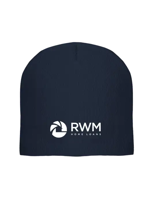Solid Navy Element Knit Beanie w/RWM Home Loans Logo