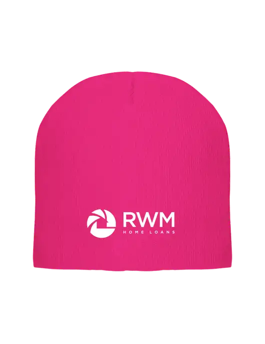 Solid Neon Pink Element Knit Beanie w/RWM Home Loans Logo