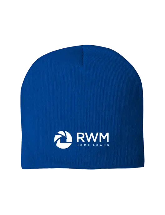 Solid Royal Element Knit Beanie w/RWM Home Loans Logo