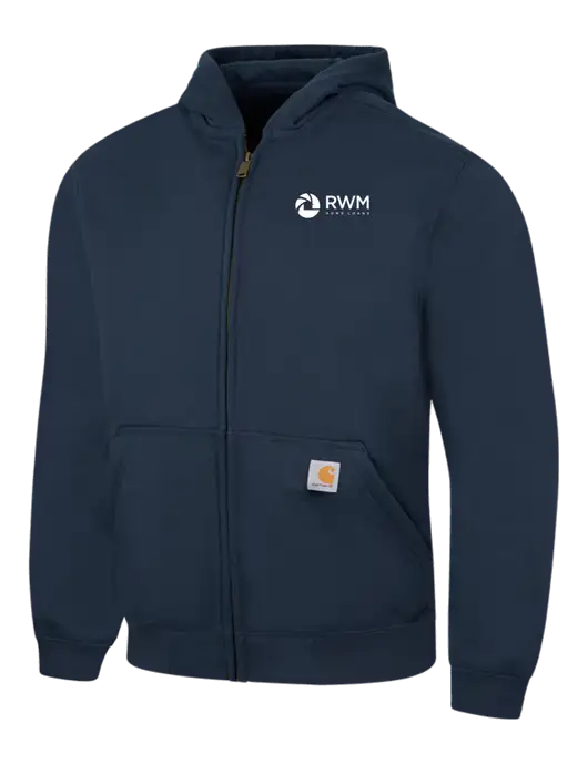 Carhartt Navy Rain Defender Paxton Heavyweight Hooded Zip-Front Sweatshirt w/RWM Home Loans Logo