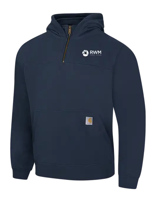 Carhartt Navy Rain Defender Paxton Heavyweight Hooded 1/4 Zip Mock Sweatshirt w/RWM Home Loans Logo