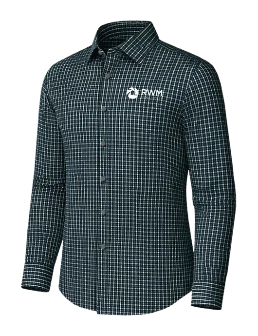 Brooks Brothers Tech Stretch Dark Green Multi Check Patterned Shirt w/RWM Home Loans Logo