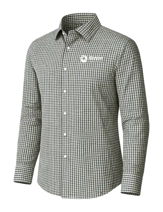Brooks Brothers Tech Stretch Charcoal Grey Check Patterned Shirt w/RWM Home Loans Logo