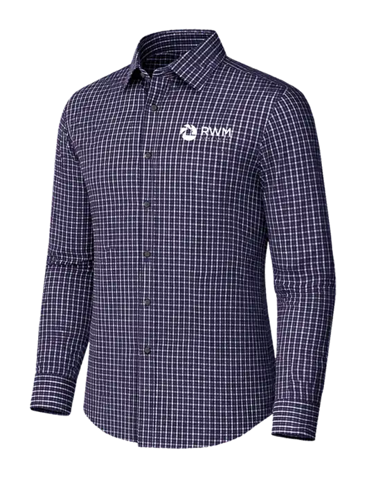 Brooks Brothers Tech Stretch Light Navy Blazer Multi Check Patterned Shirt w/RWM Home Loans Logo