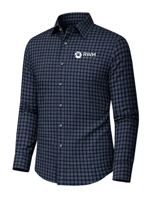 Brooks Brothers Tech Stretch Dark Navy / White Grid Check Patterned Shirt w/RWM Home Loans Logo