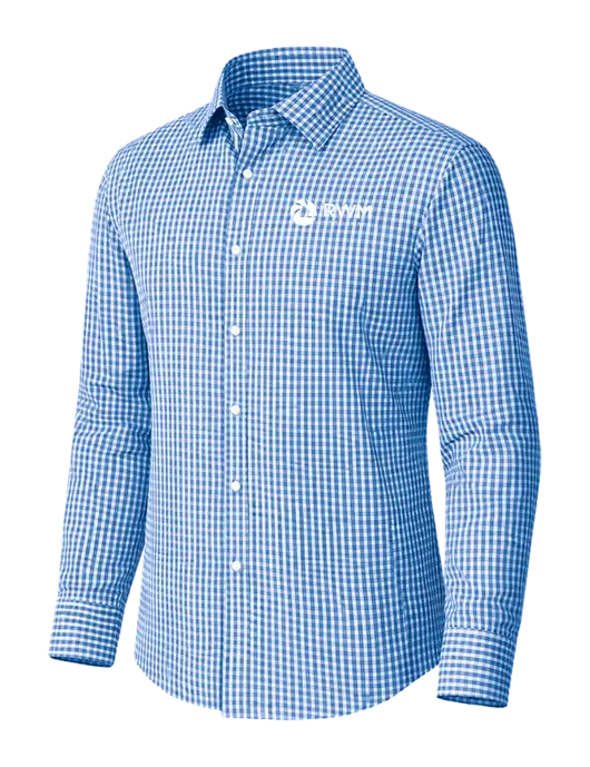 Brooks Brothers Tech Stretch Light Royal Blue Check Patterned Shirt w/RWM Home Loans Logo