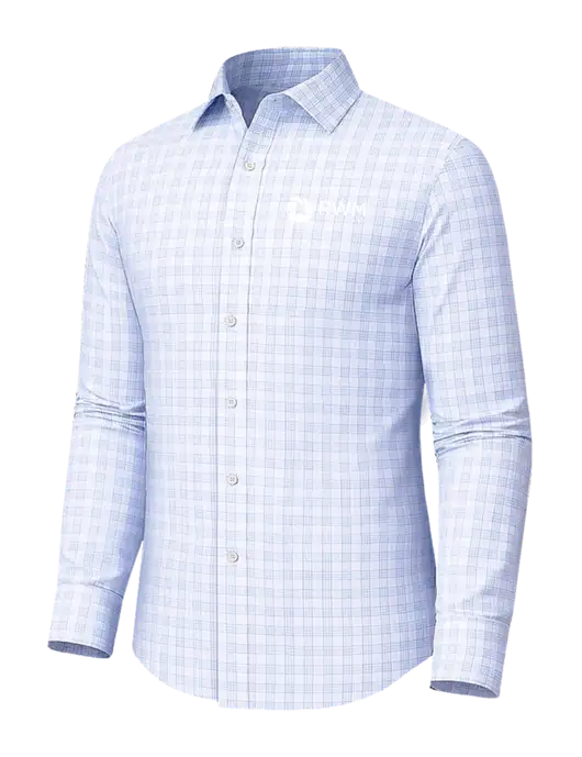 Brooks Brothers Tech Stretch White/ Light Blue Grid Check Patterned Shirt w/RWM Home Loans Logo