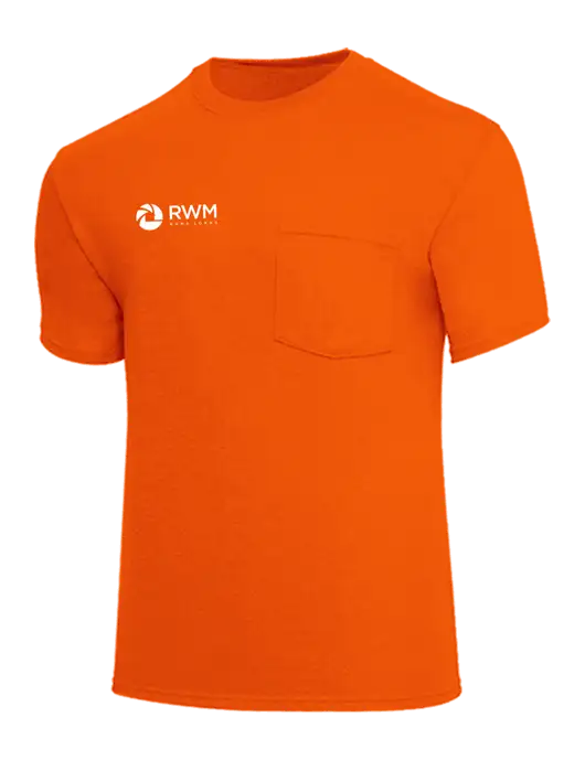 Core Blend Safety Orange Pocket T-Shirt w/RWM Home Loans Logo