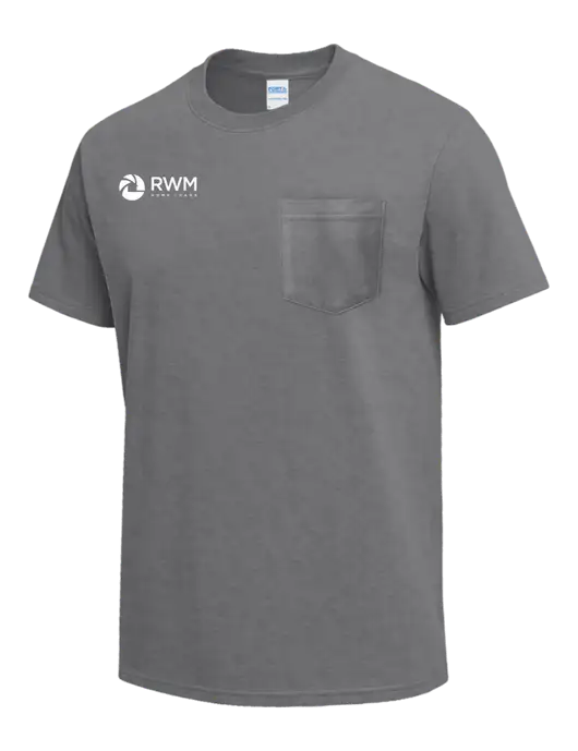 Medium Grey Heather Heavyweight 6.1 oz Pocket T-Shirt w/RWM Home Loans Logo