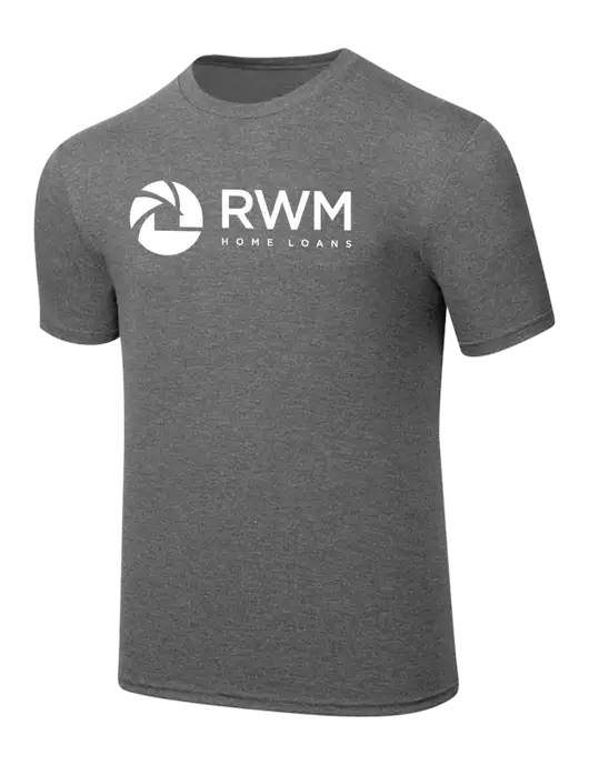 Simply Soft Heathered Medium Grey 4.5oz  Poly/Combed Ring Spun Cotton T-Shirt w/RWM Home Loans Logo