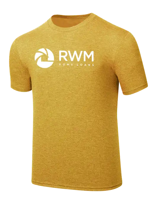 Simply Soft Yellow Gold Heathered 4.5oz Poly/Combed Ring Spun Cotton T-Shirt
 w/RWM Home Loans Logo