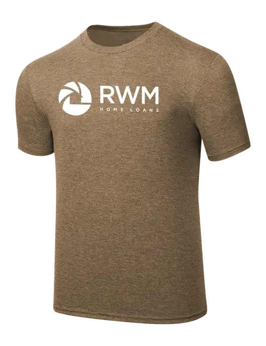 Simply Soft Light Brown Heathered 4.5oz  Poly/Combed Ring Spun Cotton T-Shirt w/RWM Home Loans Logo