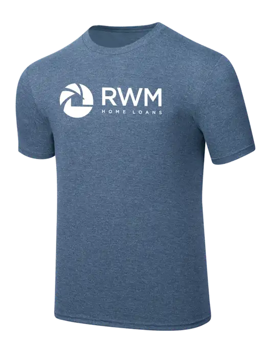 Simply Soft Light Slate Blue Heathered 4.5oz  Poly/Combed Ring Spun Cotton T-Shirt w/RWM Home Loans Logo