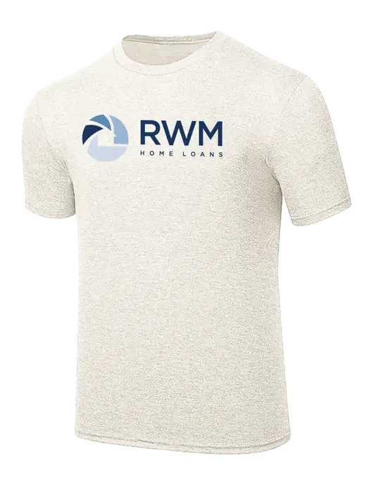 Simply Soft Very Light Tan Heather 4.5oz Poly/Combed Ring Spun Cotton T-Shirt w/RWM Home Loans Logo