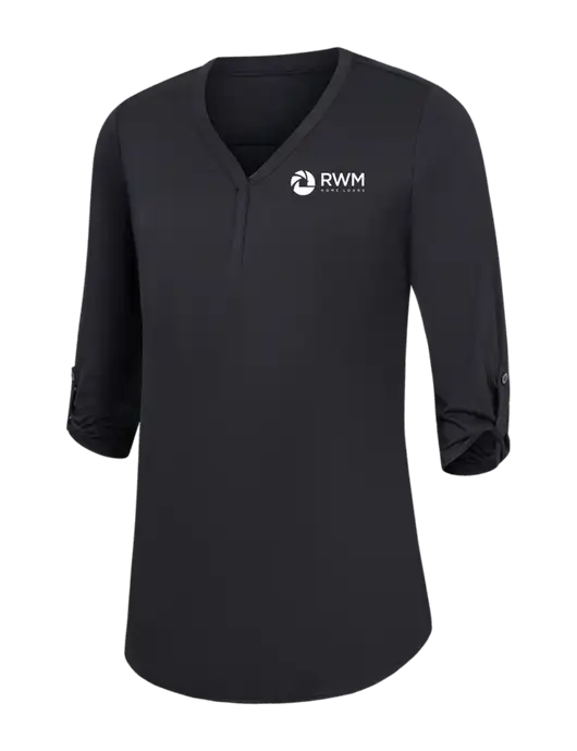 Womens Black City Stretch 3/4-Sleeve Tunic w/RWM Home Loans Logo