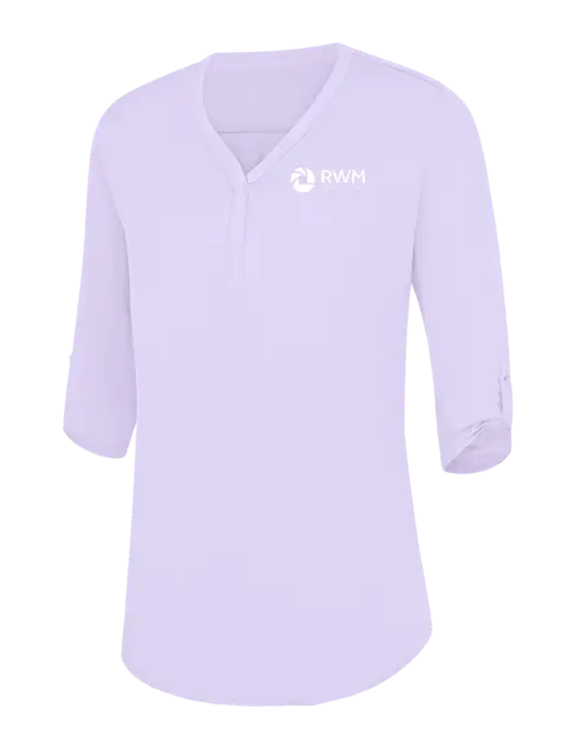 Womens Very Light Purple City Stretch 3/4-Sleeve Tunic w/RWM Home Loans Logo