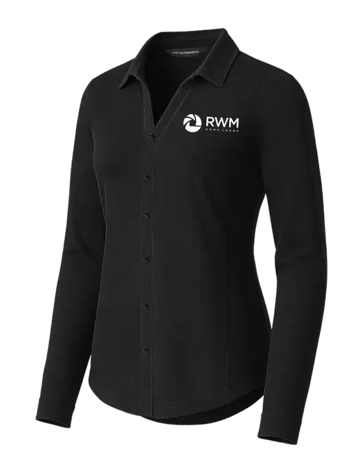 Womens Luxe Knit Button Black Tunic w/RWM Home Loans Logo