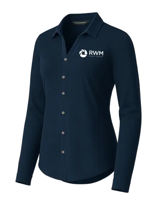 Womens Luxe Knit Button Dark Navy Tunic w/RWM Home Loans Logo