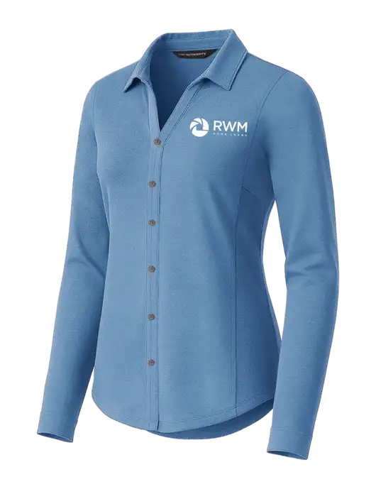 Womens Luxe Knit Button Carolina Blue Tunic w/RWM Home Loans Logo