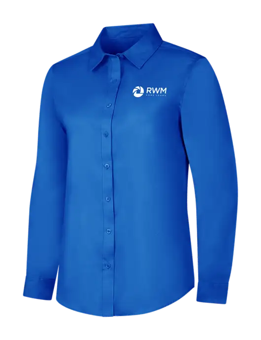 Womens Long Sleeve Royal Blue Superpro React Twill Shirt w/RWM Home Loans Logo