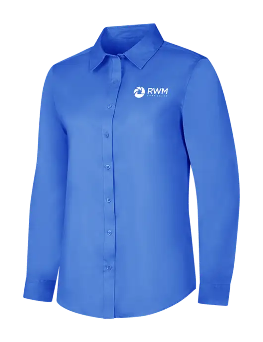 Dark Carolina Blue Womens Long Sleeve Superpro React Twill Shirt w/RWM Home Loans Logo