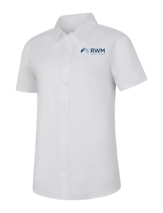 Womens White Short Sleeve Superpro React Twill Shirt w/RWM Home Loans Logo