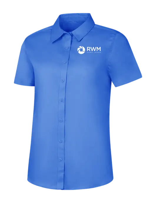 Womens Dark Carolina Blue Short Sleeve Superpro React Twill Shirt w/RWM Home Loans Logo