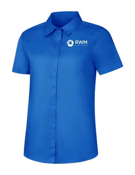 Womens Short Sleeve Royal Blue Superpro React Twill Shirt w/RWM Home Loans Logo