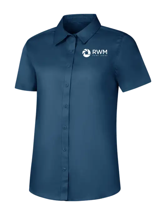 Womens Light Navy Short Sleeve Superpro React Twill Shirt w/RWM Home Loans Logo