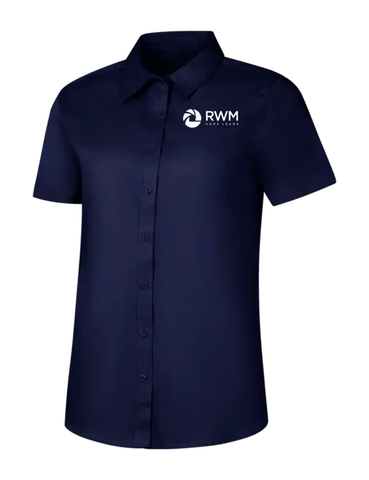 Womens Navy Short Sleeve Superpro React Twill Shirt w/RWM Home Loans Logo